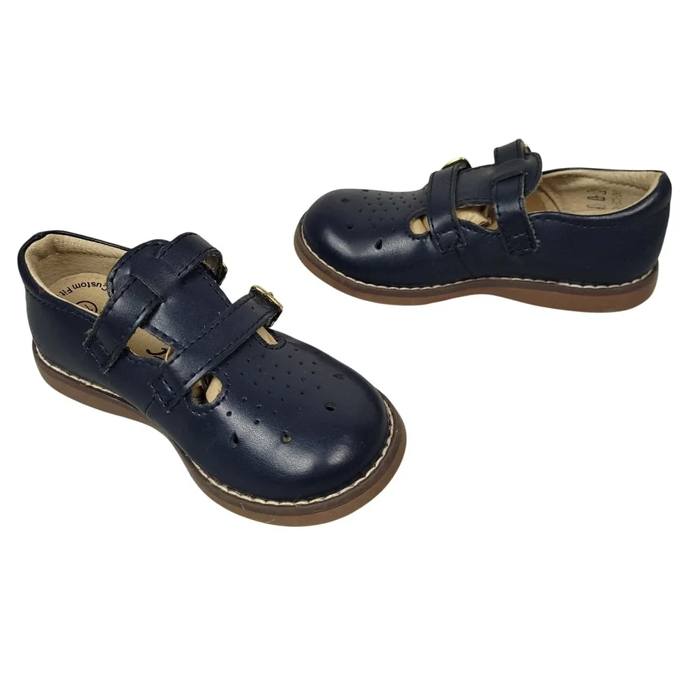 Footmates Danielle Mary Jane Shoes Toddler 7.5 Double Buckle Girls Navy Blue